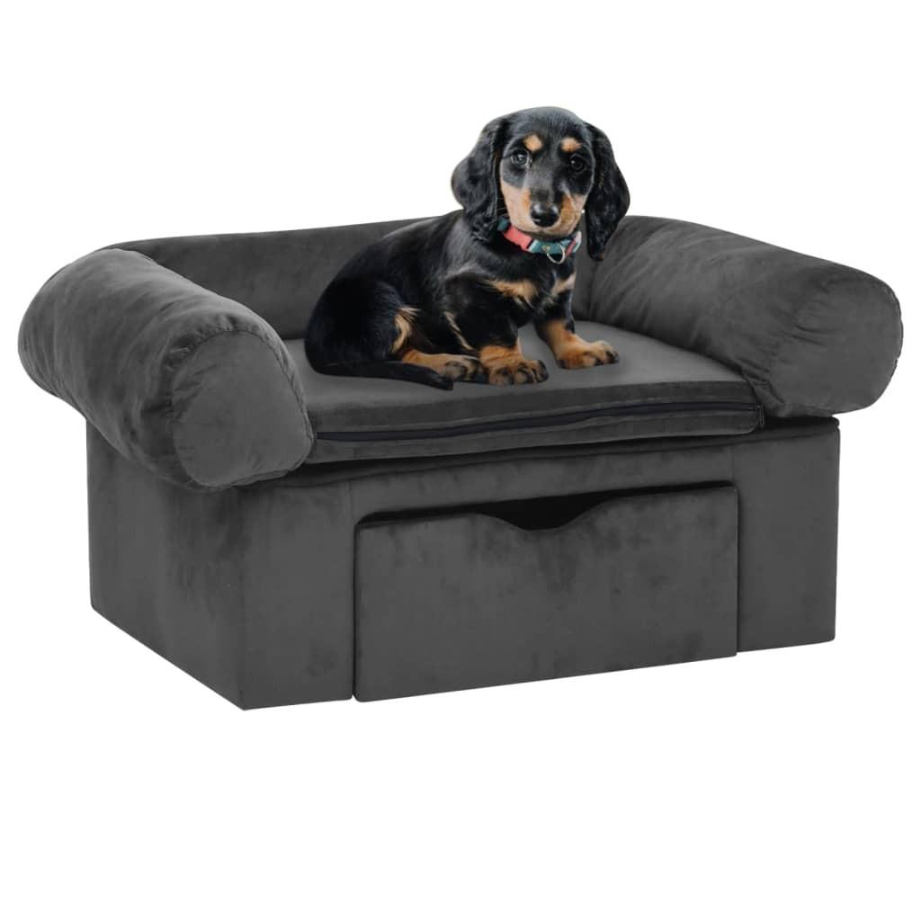 Hundesofa Med Skuffe Plys   Mørkegrå 8720286341346